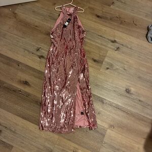 Fashion Nova Pink Sequin Prom Dress